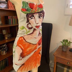 Artistic Orange & White Cotton Kitchen Apron